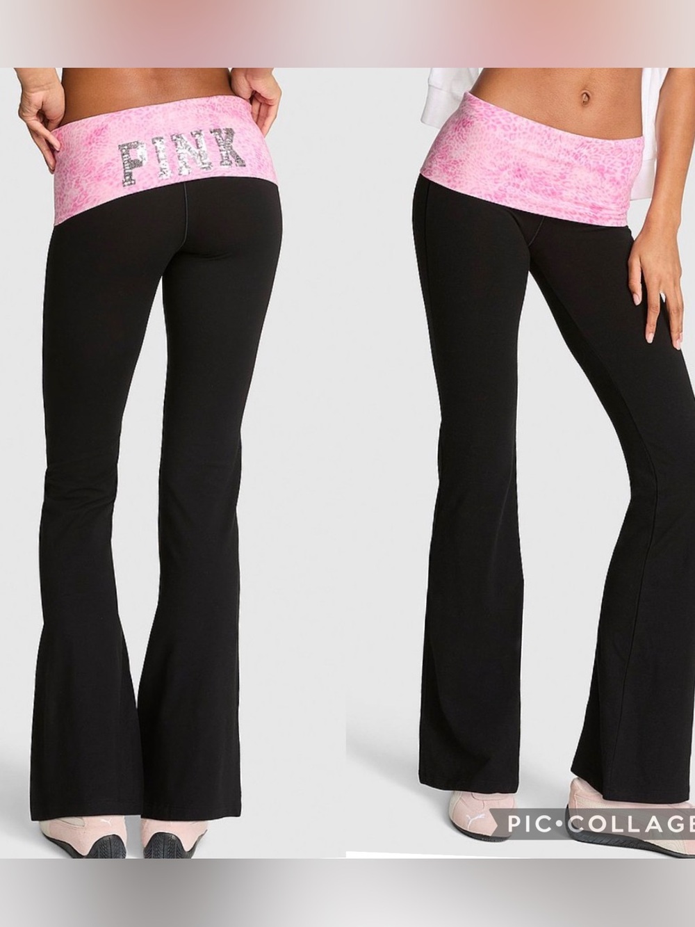 PINK Victoria's Secret Black Bootcut Yoga Pants with Pink Fold-Over Waistband